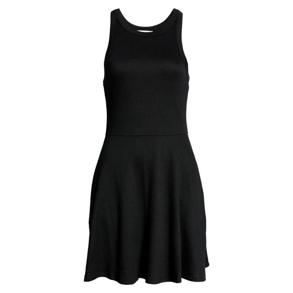New BP. Women's Size XS Black Rib Knit Sleeveless Racerback‎ A-Line Mini Dress